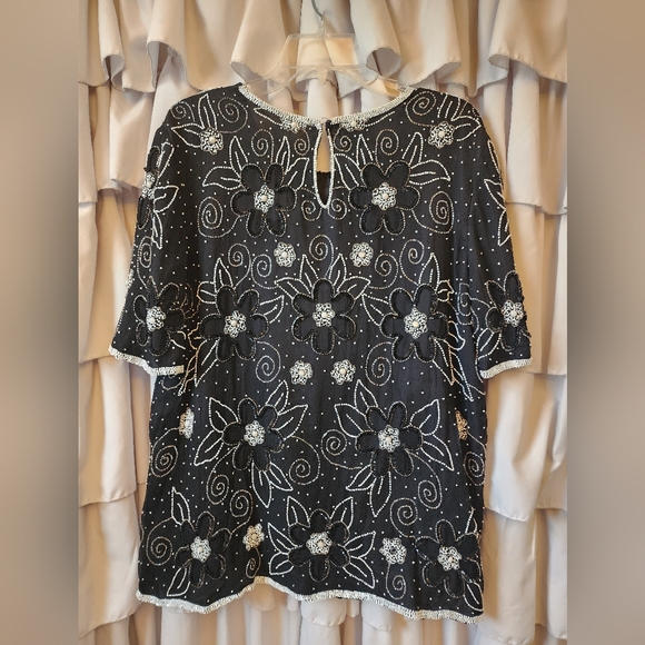 Women's Made in India Silk Beaded Black Blouse Plus Size - Picture 4 of 4